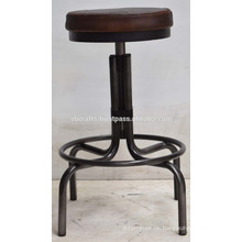 Industrial Metal Bar Hocker Metal Natural Finish Leder Rund Sitz